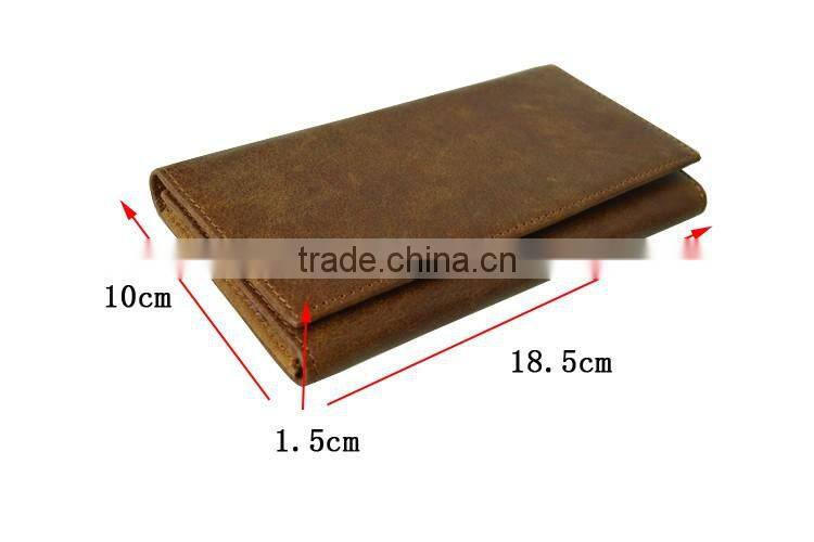Promotion gifts crazy horse leather long credit card wallet men with coin pocket