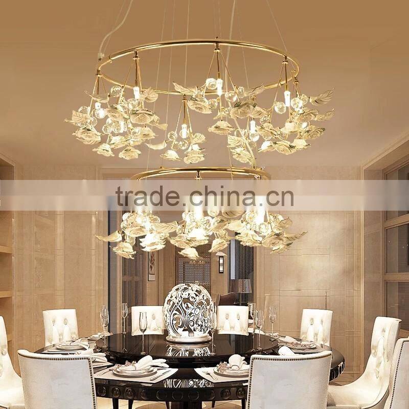 Royal Exquisite Handmade Porcelain and Crystal Green Floral Chandelier for Dining Room BF12-04284b