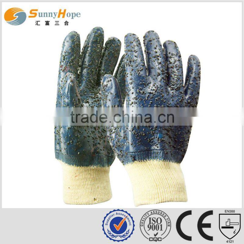 Sunnyhope blue chips enforced knit wrist nitrile gloves