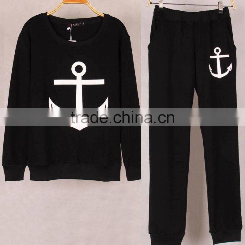 Letter Geometric Print Hoodies Pants Sets Women Sport Wear Loose Suit Tracksuit