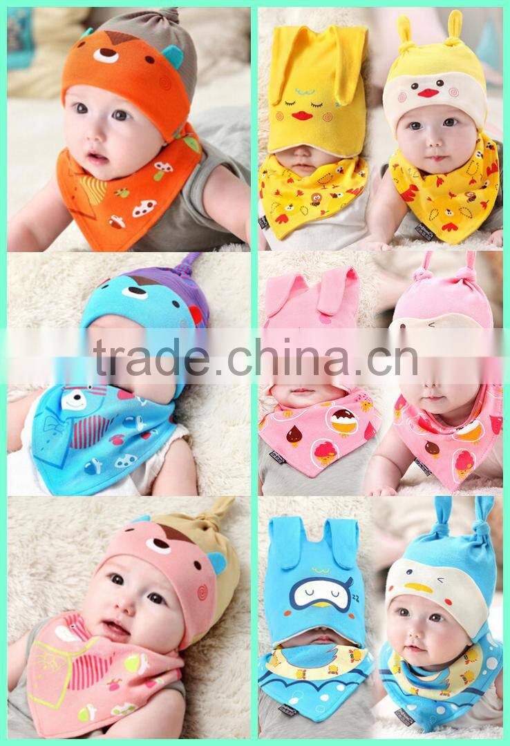 Knit cotton baby beanie hat animal sleep baby hat with turtleneck bib
