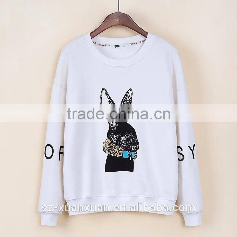 Newest design pullover o-neck hoody with animal printing for women