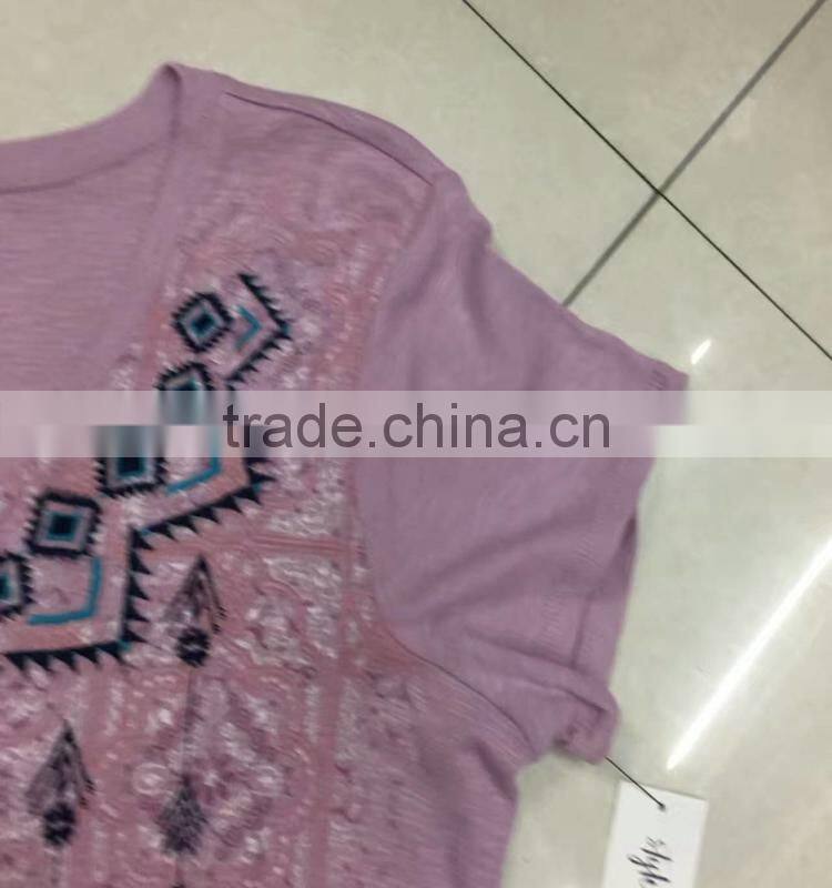 women cheap print branded stock tee