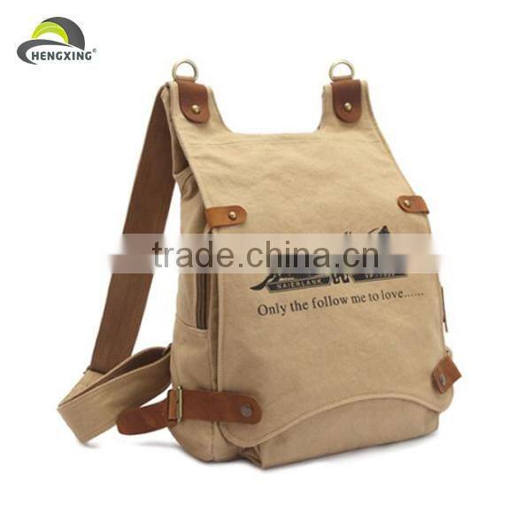 Cheap stylish fashion khaki canvas backpack