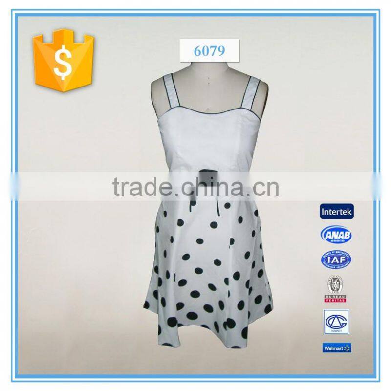 New Model Girl Polka Dot Print White Dress Elegant Style
