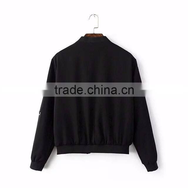 American Apparel Bomber Jacket Two Side Pockets Short Thin Side Zipper Sleeve Coat V-Neck Outerwear