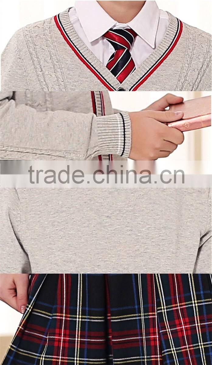 Latest grey custom unisex cardigan sweater school uniform design