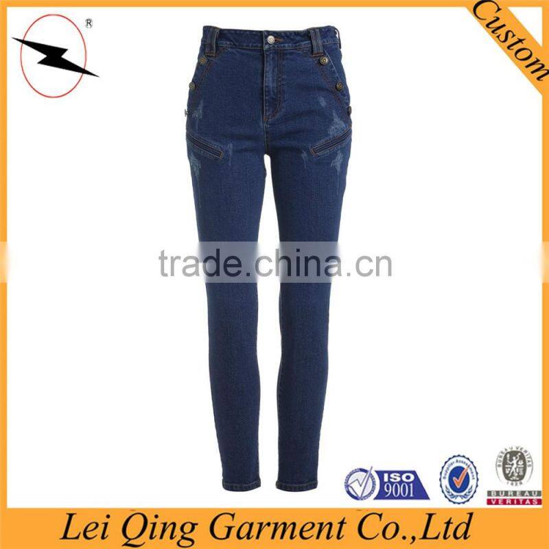 Ladies cotton denim pencil pants, small-leg-opening jeans
