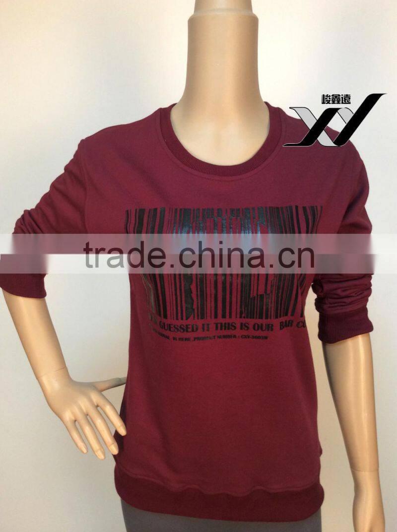 fashion bar code printed women long sleeve sweatshirt without hood
