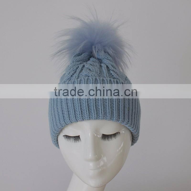 Myfur Top Selling Products Crochet Captain America Beanie Hat with Raccoon Fur Pom Pom Dinosaur in Alibaba