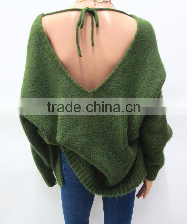 Runwaylover New Design 2017 Ladies Fashion Backless Wool Pullover Sweaters