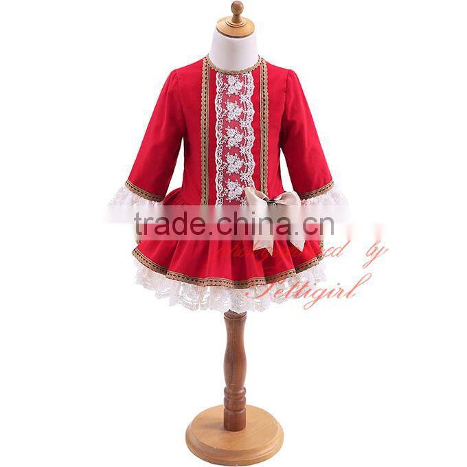 Wholesale Handmade Pettigirl Autumn Red Girl Boutique Dress Cotton Flower Girls Dress With Hair Accessories G-DMGD908-893