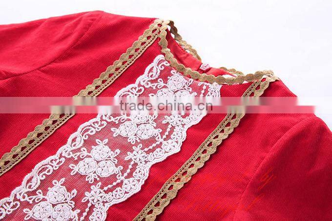 Wholesale Handmade Pettigirl Autumn Red Girl Boutique Dress Cotton Flower Girls Dress With Hair Accessories G-DMGD908-893