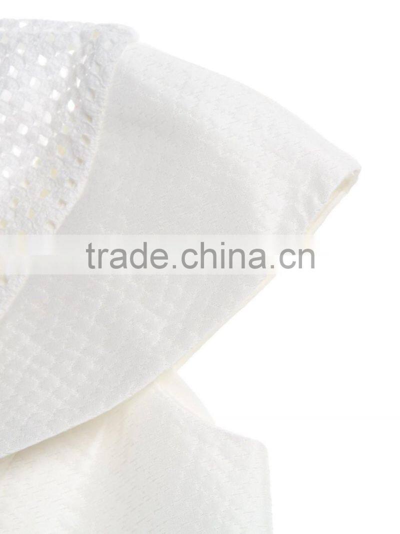 Girls solid color white fashion high quality hollow out jacquard dress manufacturer in Guangzhou