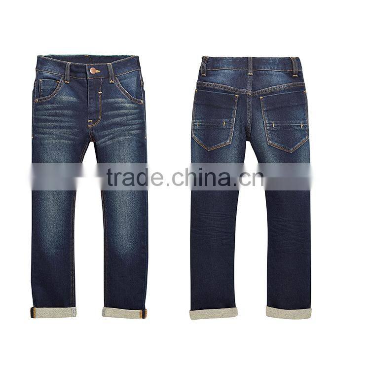 OEM service 100% cotton roll hem skinny hand brush jeans trousers for children