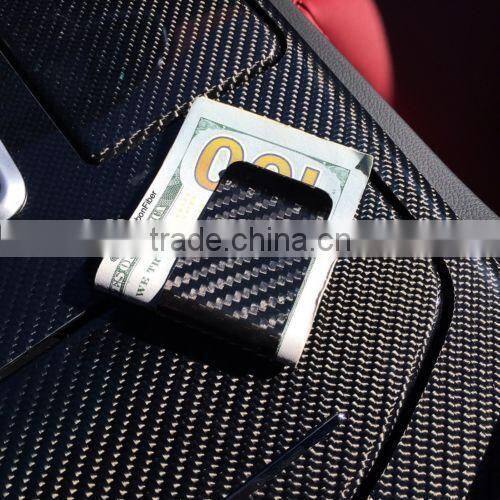 Real Carbon Fiber Money Clip Glossy Black Credit Card holder Money Wallet
