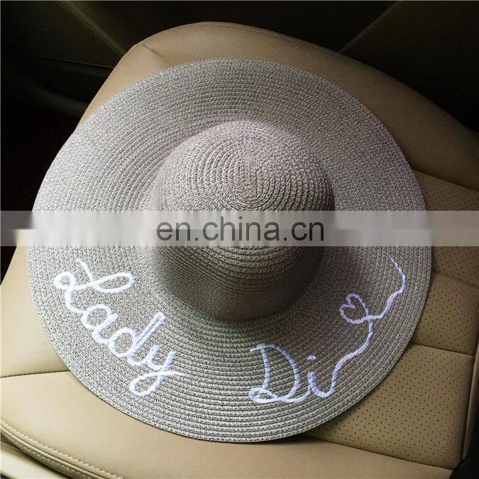 Letters Embroid Large Eaves Straw Hat Vogue Sunshade Sandbeach Hat