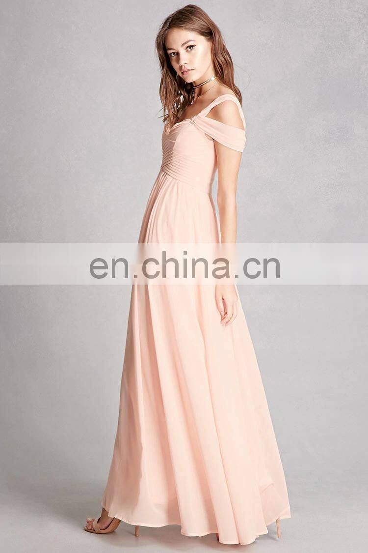 Fancy Chiffon Sweetheart Ladies Maxi Dress with Ruched Sleeves