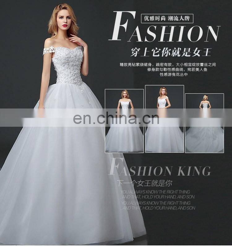HS1610 Latest Applique Off Shoulder Long Train Bridal Gown Wedding Dress 2017