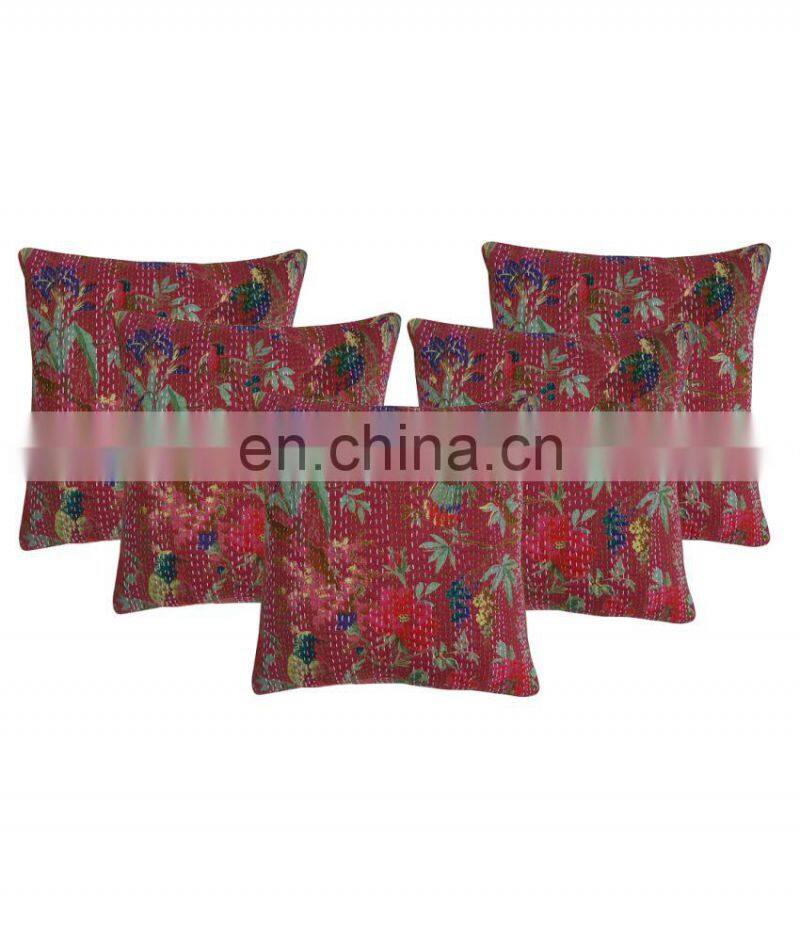 Decorative Indian Pillow Cases Set Kantha Bird Printed Cotton Cushion Covers