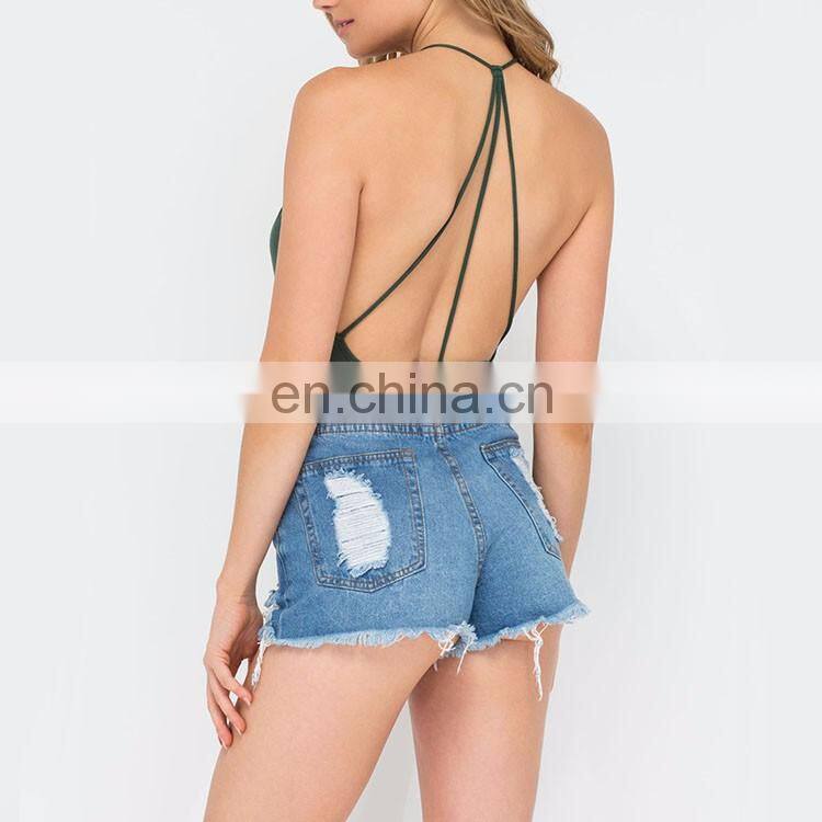Wholesale Stripe Neckline Ladies Sexy Bodysuit
