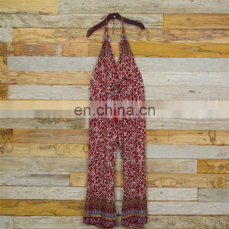 Womens open back sexy floral printing ladies jumpsuit
