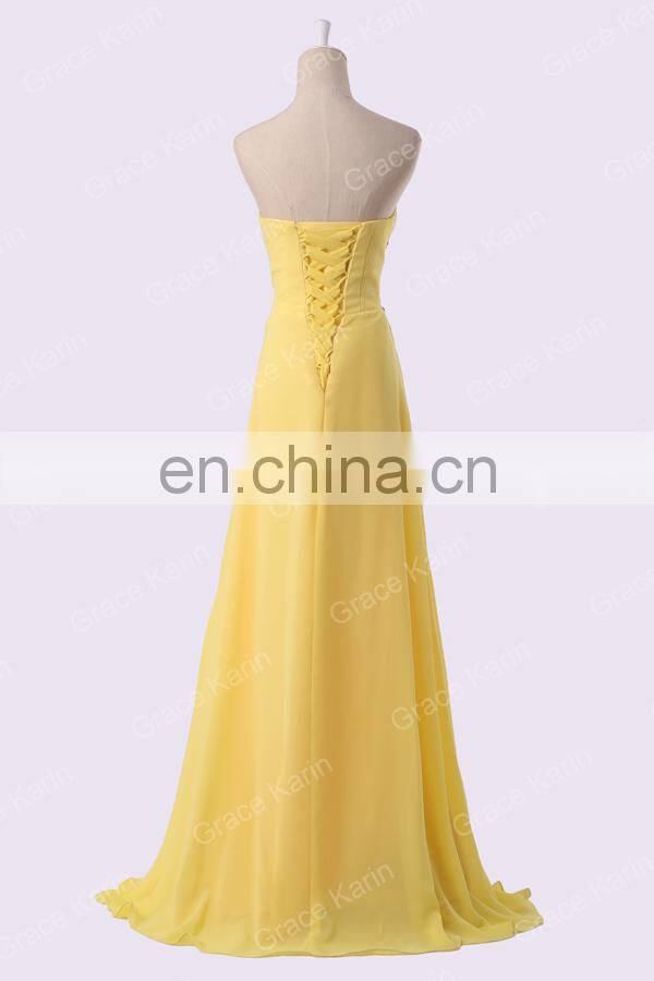 Grace Karin Strapless Sweetheart Long Chiffon Cheap Yellow Prom Dress Patterns CL6002