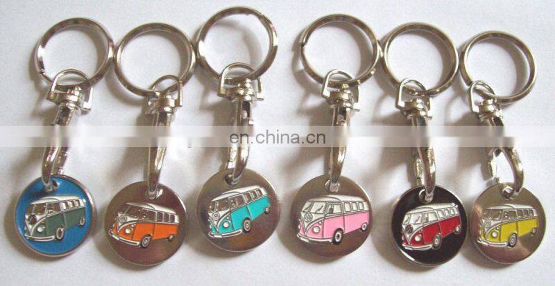 enamel metal trolley coin keyring, bus design trolley token
