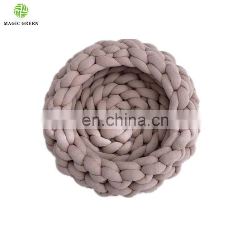 12 colors stock 100% COTTON SEAMLESS D2-3cm machine washable roving yarn filled tube braid hand knit pet plaid house bed