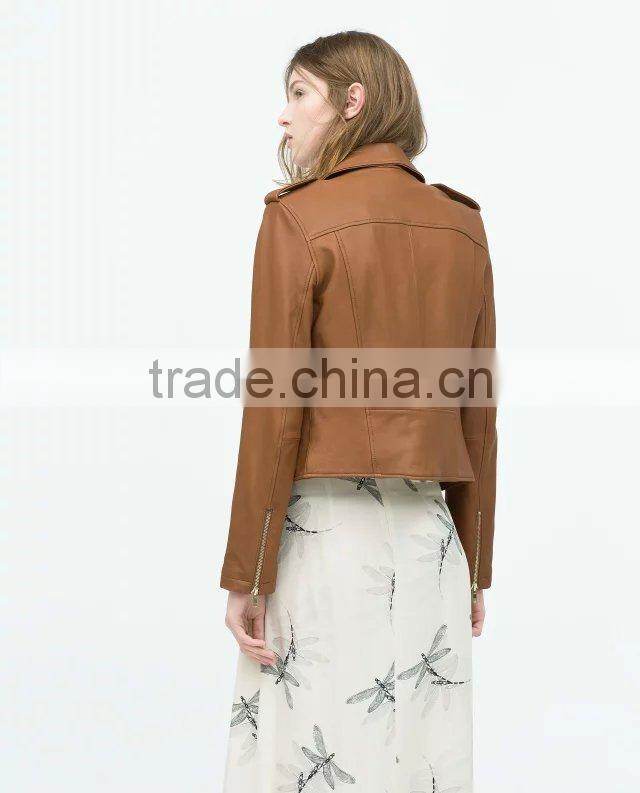 Jacket OEM 2015 fashion Zippered Faux Leather Moto jacket