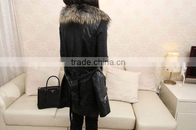 Great Fashionable Lady's Real Raccoon Fur & Rabbit Pelt Leather Clothing