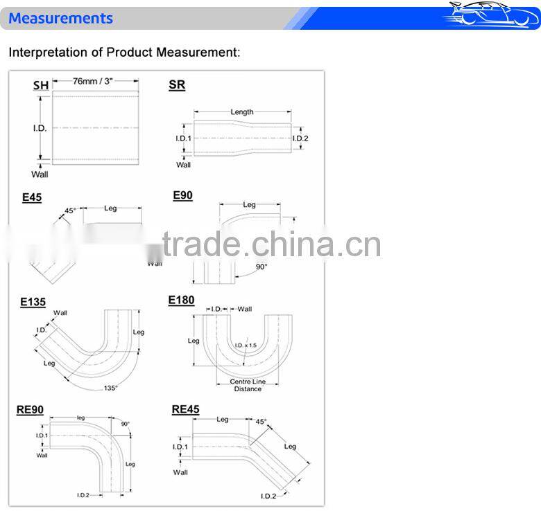 auto car parts GT elbow reducing silicone hose