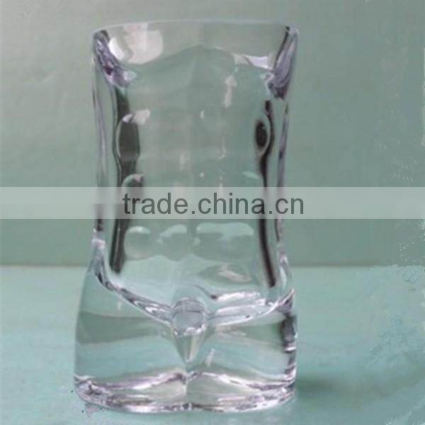 Handmade mouth blown clear male body sexy shot glass hot with 50ml volume
