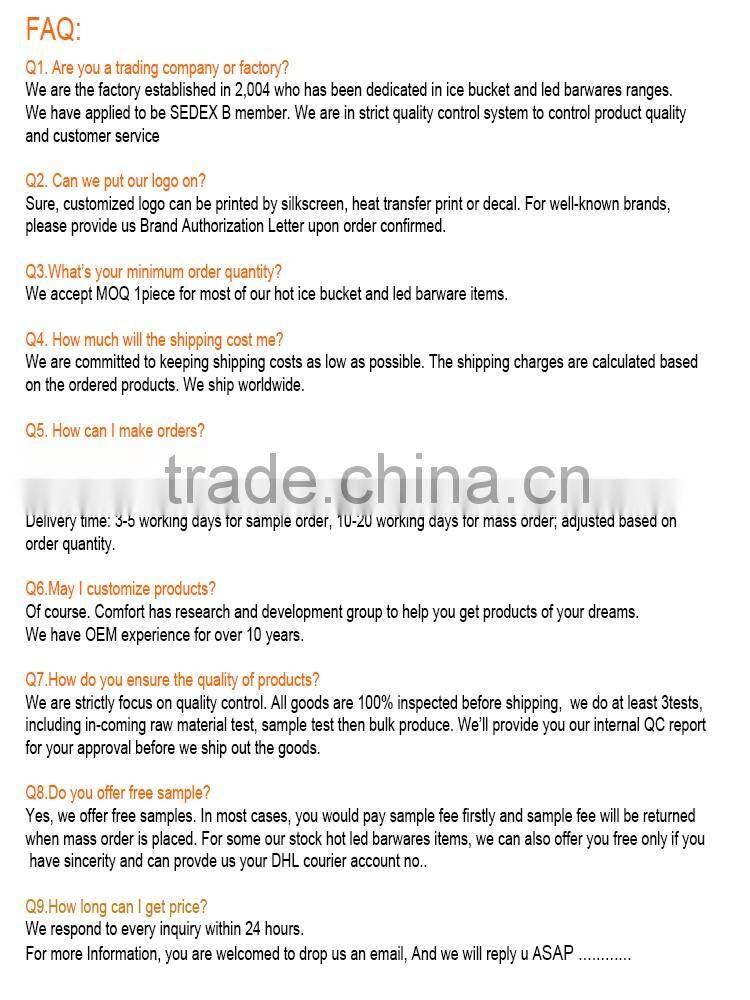 2016 customize rechargeable battery powered illuminated acrylic plastic led ice bucket