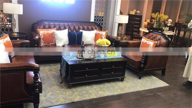 New arrival high quality wood royal antique sofa set furniture pure leather living room sofas