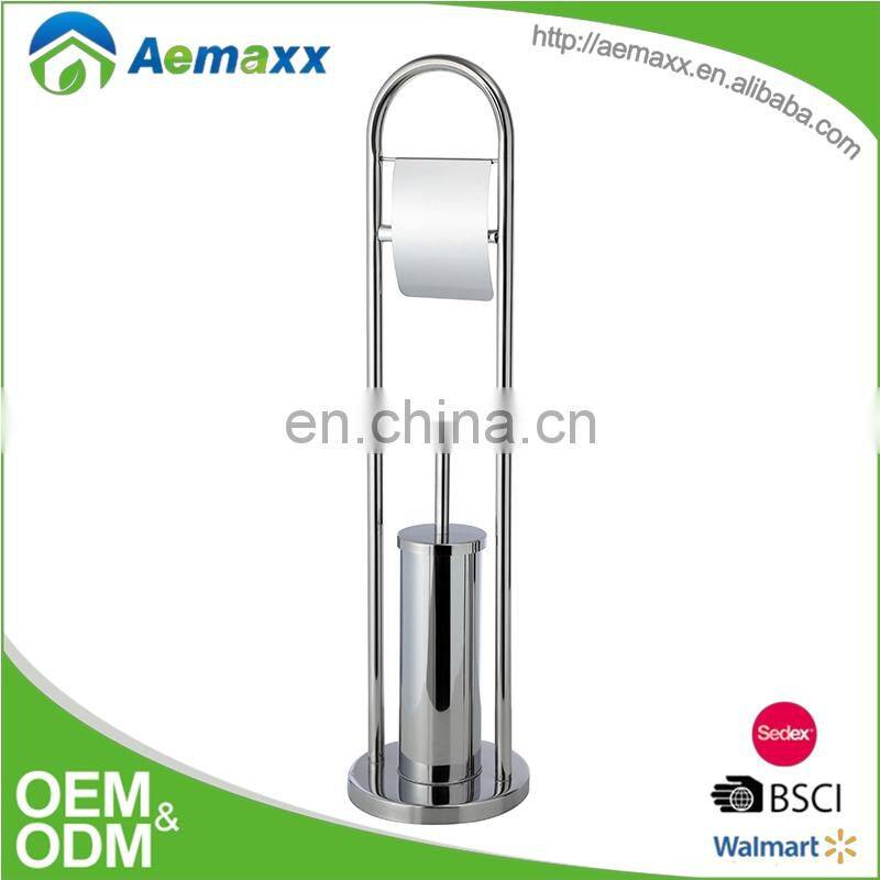 Elegant Modern Chrome Polish Toilet Brush paper towel rack stainless steel standing toilet paper holder