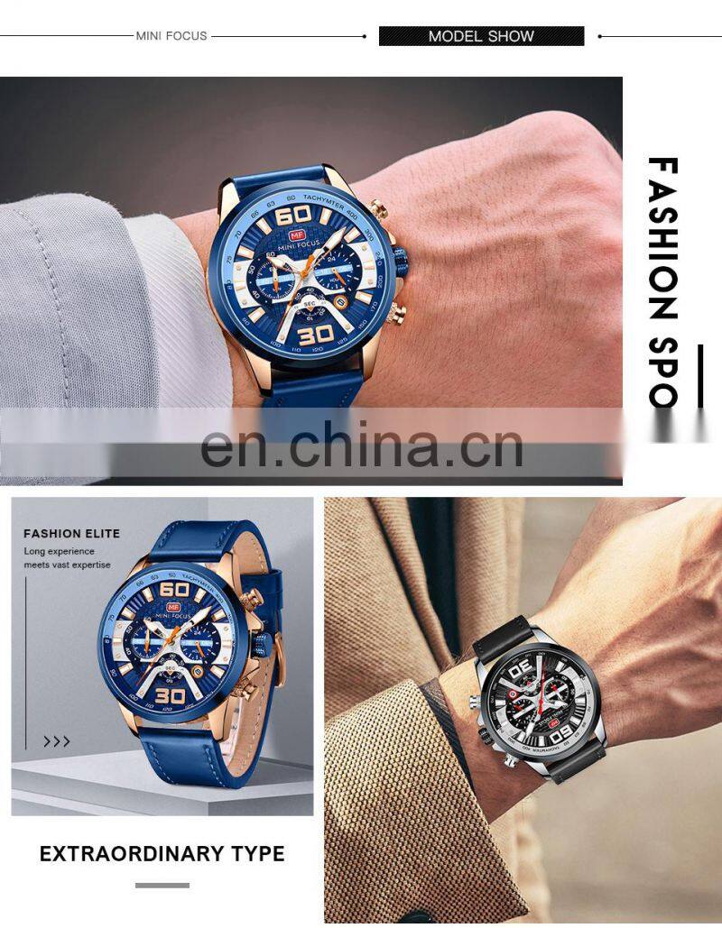 MINI FOCUS MF0336G Fashion Quartz Wristwatches Brand Luxury Men Watches Stainless Steel Leather Strap Sport Watches