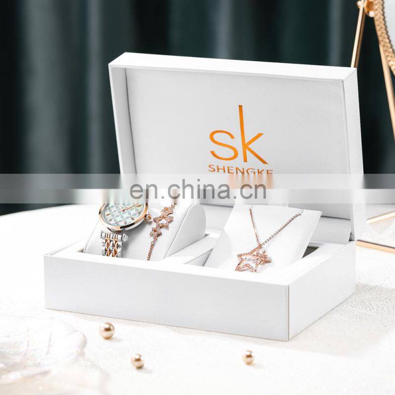SHENGKE Shop for Watches Online Ladies Jewelry Watch Set K0136L Women Bracelet Watch Chic Necklace Wholesale Wristwatch