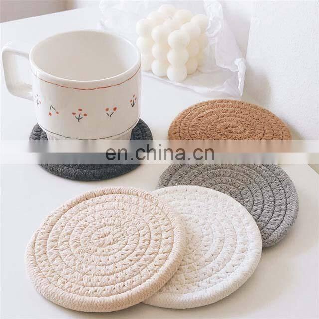 Amazon Heat-Resistant Woven Cotton Rope Cup Coaster Absorbent Braided Coasters For Drinks