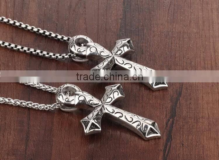 Titanium Sterling Steel Man Necklace Cross Charm Pendants Include 316L Stainless Steel Chains Paypal Accept