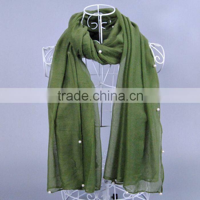 Wholesale Women Fashion Solid Color Cotton Pearl Scarf With Jewelry