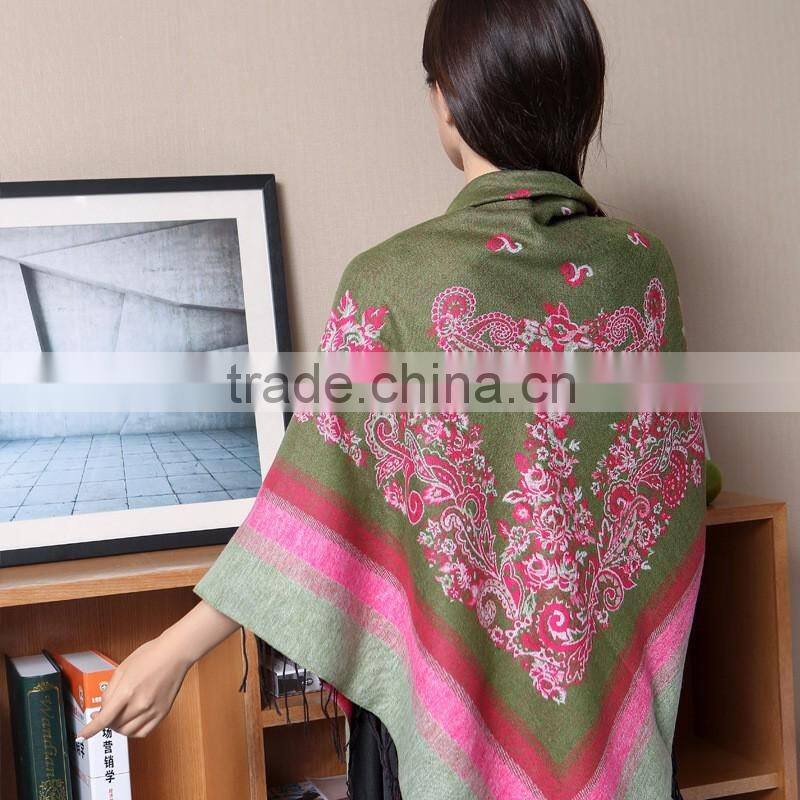 Tassel Flower Paisley Jacquard Square Lady Shawl