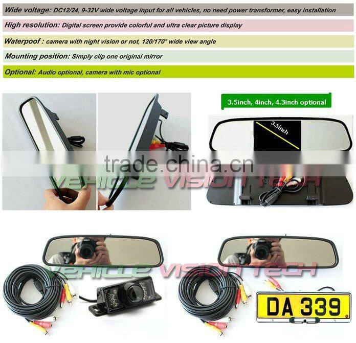 RV-303A 3.5" car rearview mirror monitor Car camera system with digital screen monitor&night vision camera