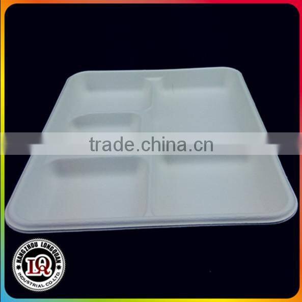 Disposable 5 Compartment Bagasse Fast Food Plate