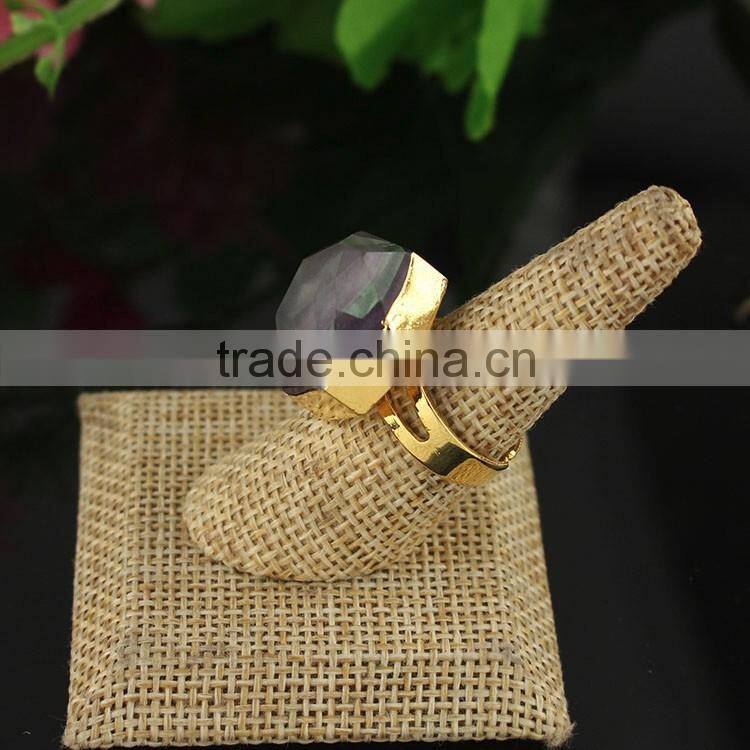 RG1089 Faceted Gemstone ring,Crystal Quartz gold Stacking Ring