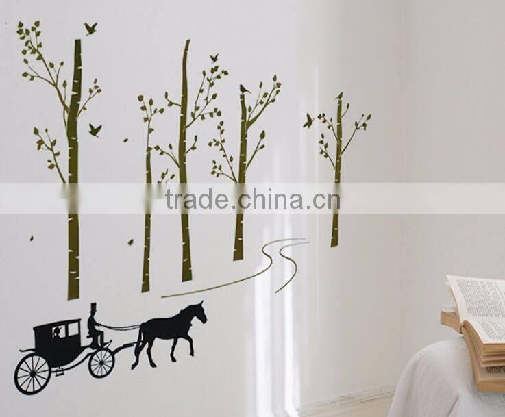 Black Trees Birds Carriage Wall Decal Home Sticker Paper Removable Living Room Bedroom Art Picture DIY Mural
