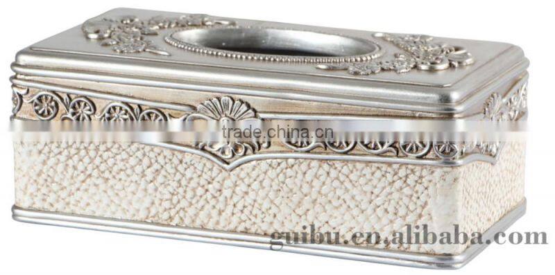2014 HOT sale white flower plated Luxury Resin tissue box for gift factory