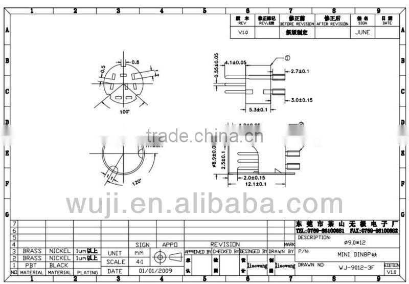 Mini din connector of 8 pin mini din with gold plated mini din plug connector