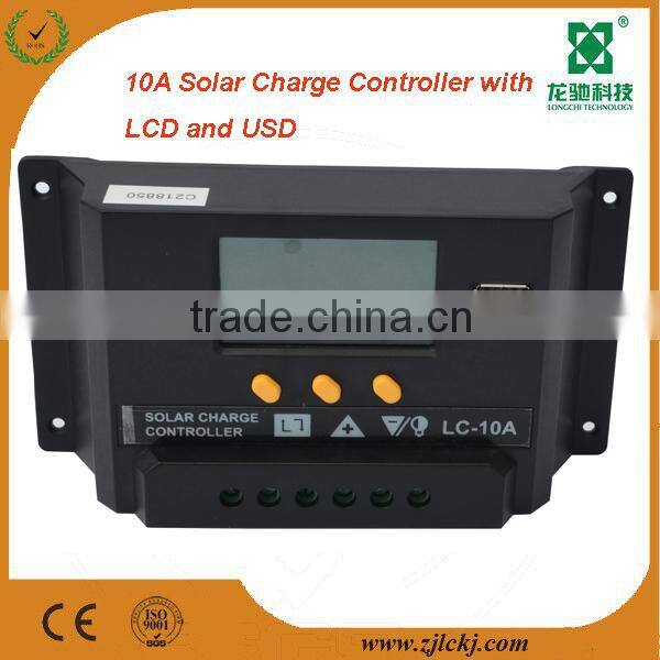 High efficiency pwm solar panel charge controller 12V 10A with LCD and USB