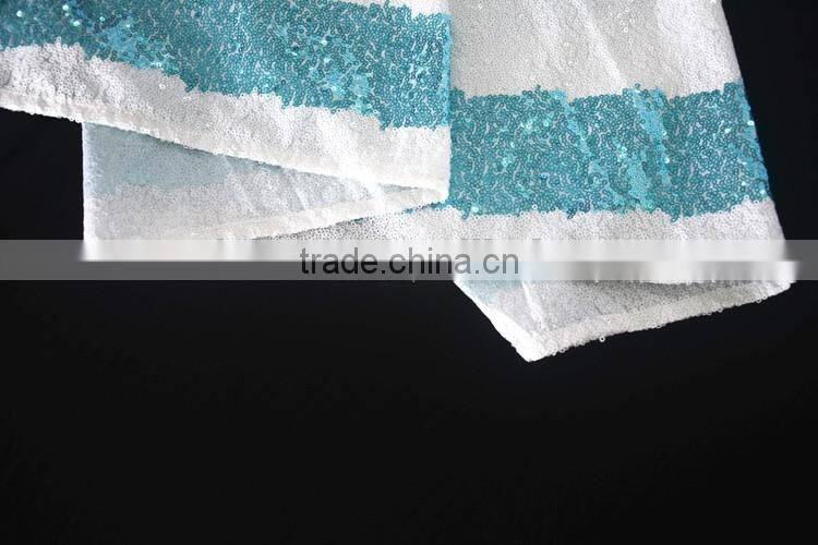 Fancy tiffany blue stripe sequin embroidery table runner for wedding
